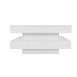 High Gloss Lift Top Coffee Table with Rotating Top and 16-Colour LED Light,  Square 2-Tier Storage Modern Center Table, 70x70x36 cm, White - Aosom UK - thumbnail 2