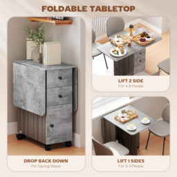 HOMCOM Foldable Dining Table, Drop Leaf Table with Drawers and Storage Cabinet - thumbnail 5