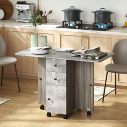 HOMCOM Foldable Dining Table, Drop Leaf Table with Drawers and Storage Cabinet - thumbnail 2
