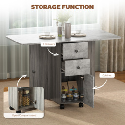 HOMCOM Foldable Dining Table, Drop Leaf Table with Drawers and Storage Cabinet - thumbnail 6