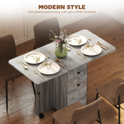 HOMCOM Foldable Dining Table, Drop Leaf Table with Drawers and Storage Cabinet - thumbnail 4
