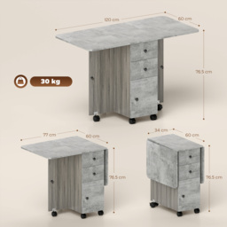 HOMCOM Foldable Dining Table, Drop Leaf Table with Drawers and Storage Cabinet - thumbnail 3