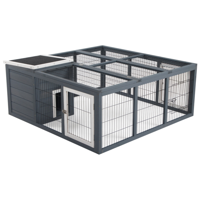 PawHut Rabbit Hutch Small Animal House Ferret Bunny Cage Duck House Rabbit Hideaway Chinchilla Cage Backyard with Openable Main House & Run Roof - image 1