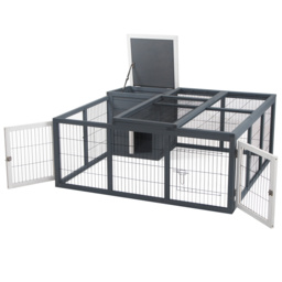 PawHut Rabbit Hutch Small Animal House Ferret Bunny Cage Duck House Rabbit Hideaway Chinchilla Cage Backyard with Openable Main House & Run Roof - thumbnail 8