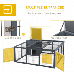 PawHut Rabbit Hutch Small Animal House Ferret Bunny Cage Duck House Rabbit Hideaway Chinchilla Cage Backyard with Openable Main House & Run Roof - thumbnail 6