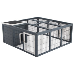 PawHut Rabbit Hutch Small Animal House Ferret Bunny Cage Duck House Rabbit Hideaway Chinchilla Cage Backyard with Openable Main House & Run Roof - thumbnail 1