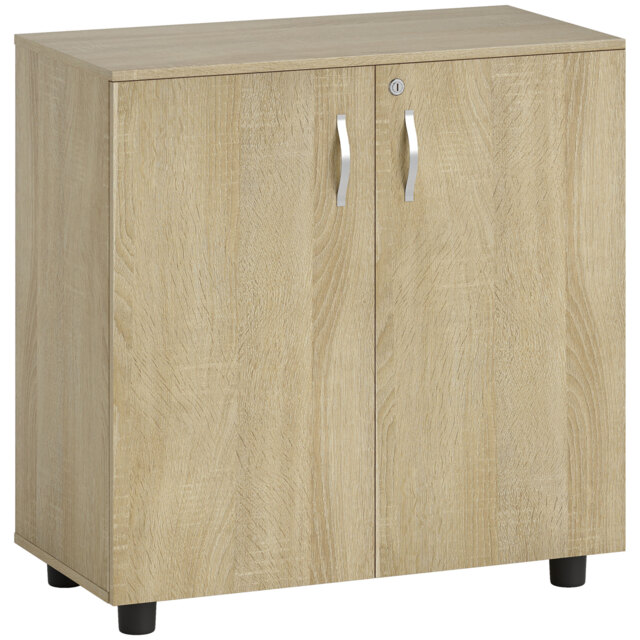 Vinsetto Two-Tier Locking Office Storage Cabinet - Oak - image 1