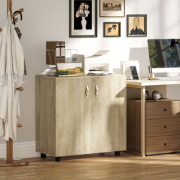 Vinsetto Two-Tier Locking Office Storage Cabinet - Oak - thumbnail 2