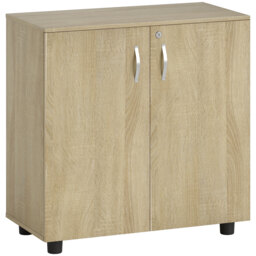 Vinsetto Two-Tier Locking Office Storage Cabinet - Oak - thumbnail 1