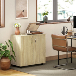 Vinsetto Two-Tier Locking Office Storage Cabinet - Oak - thumbnail 7