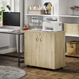 Vinsetto Two-Tier Locking Office Storage Cabinet - Oak - thumbnail 9