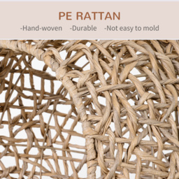 PawHut Hooded Rattan Wicker Elevated Cat House Kitten Pussy Basket Ball Shaped Bed Pet Furniture with Removable Cushion Natural - thumbnail 4