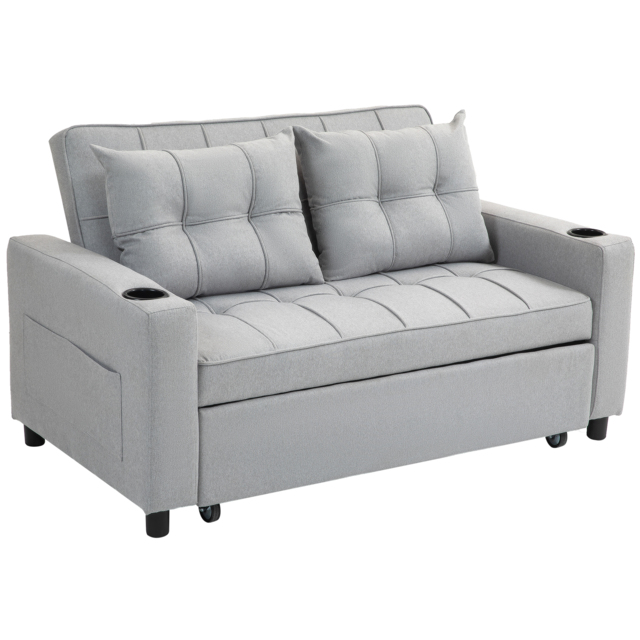 HOMCOM Two-Seater Pull-Out Sofa Bed, Cat Scratch Resistant, Light Grey - Aosom UK - image 1