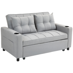 HOMCOM Two-Seater Pull-Out Sofa Bed, Cat Scratch Resistant, Light Grey - Aosom UK - thumbnail 1