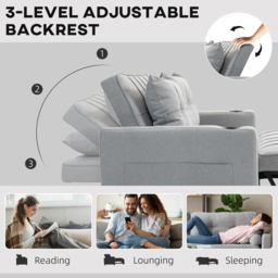 HOMCOM Two-Seater Pull-Out Sofa Bed, Cat Scratch Resistant, Light Grey - Aosom UK - thumbnail 5