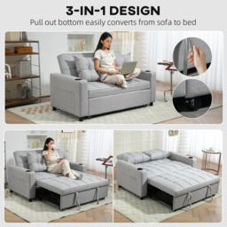 HOMCOM Two-Seater Pull-Out Sofa Bed, Cat Scratch Resistant, Light Grey - Aosom UK - thumbnail 4