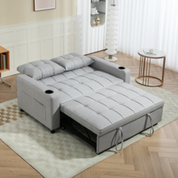 HOMCOM Two-Seater Pull-Out Sofa Bed, Cat Scratch Resistant, Light Grey - Aosom UK - thumbnail 8