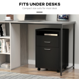 HOMCOM Mobile Storage Cabinet: Office Home Organiser with Drawer, Open Shelf, Metal Handles, 4 Wheels, Black - Aosom UK - thumbnail 5