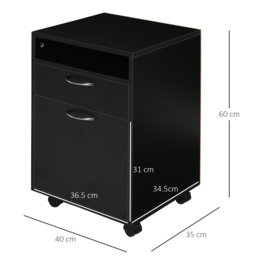 HOMCOM Mobile Storage Cabinet: Office Home Organiser with Drawer, Open Shelf, Metal Handles, 4 Wheels, Black - Aosom UK - thumbnail 3