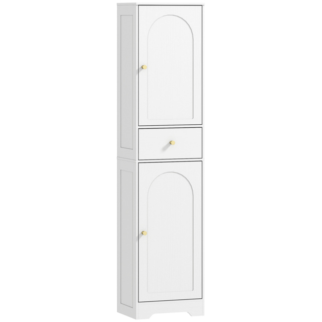 HOMCOM Tall Bathroom Cabinet with Arched Doors - White - image 1