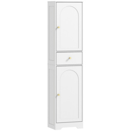 HOMCOM Tall Bathroom Cabinet with Arched Doors - White - thumbnail 1