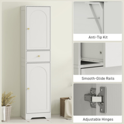HOMCOM Tall Bathroom Cabinet with Arched Doors - White - thumbnail 7