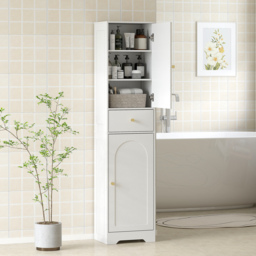 HOMCOM Tall Bathroom Cabinet with Arched Doors - White - thumbnail 2