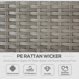 Outsunny PE Rattan Sofa Set Rattan Corner Sofa, 3 Pieces Outdoor Patio Wicker Conversation Chaise Lounge w/ Tempered Glass Table-top & Cushion Grey - thumbnail 4