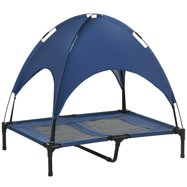 PawHut Elevated Dog Bed: Waterproof Mesh with UV Canopy, for Large Breeds, 92 x 76 x 90cm, Blue - Aosom UK - image 1