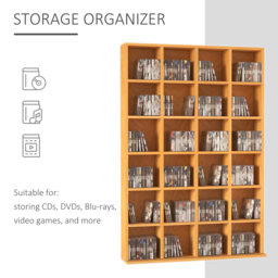 HOMCOM CD Storage Unit, DVD Storage Shelf Rack Media Storage Unit Shelves Racks Wooden Bookcase Display Unit with 4 Adjustable Shelves Wood - Aosom UK - thumbnail 4