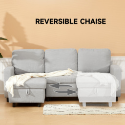 HOMCOM Pull Out Sofa Bed with Storage, 4 Seater Sofa Bed with Reversible Chaise and Side Pockets, Scratch Anti, Light Grey - Aosom UK - thumbnail 6