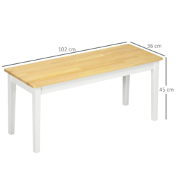 HOMCOM Wood Bench 2 Seater Solid Wooden Bench in Garden, Kitchen, Living Dining Room, Natural Wood Effect, White - Aosom UK - thumbnail 3