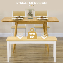 HOMCOM Wood Bench 2 Seater Solid Wooden Bench in Garden, Kitchen, Living Dining Room, Natural Wood Effect, White - Aosom UK - thumbnail 4