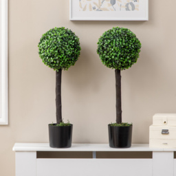 HOMCOM Artificial Boxwood Topiary Balls Set of 2: Faux Plants in Pots, Indoor Outdoor Decor, 20x20x60cm, Green. - Aosom UK - thumbnail 6
