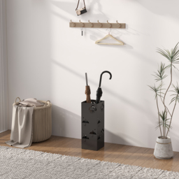 HOMCOM Metal Umbrella Stand, Square Umbrella Holder with Removable Drip Tray and 4 Hooks, Decorative Umbrella Storage Rack for Hallway, Entryway, 15.5 x 15.5 x 41 cm, Black - thumbnail 7