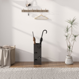 HOMCOM Metal Umbrella Stand, Square Umbrella Holder with Removable Drip Tray and 4 Hooks, Decorative Umbrella Storage Rack for Hallway, Entryway, 15.5 x 15.5 x 41 cm, Black - thumbnail 9