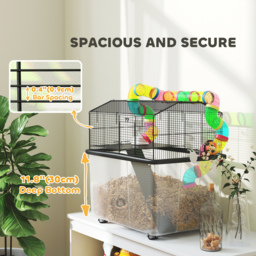 PawHut 2 Tier Hamster Cage with 31cm Deep Tray, Tube System, Water Bottle, Ramp, Feeding Bowl, 58 x 43 x 57cm, Multicolour - thumbnail 5
