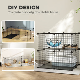 PawHut Indoor Cat Cage DIY Customizable 2-Tier Indoor Cat Enclosure with 2 Doors and Hammock 70 cm Black - thumbnail 4