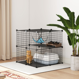 PawHut Indoor Cat Cage DIY Customizable 2-Tier Indoor Cat Enclosure with 2 Doors and Hammock 70 cm Black - thumbnail 2