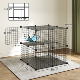 PawHut Indoor Cat Cage DIY Customizable 2-Tier Indoor Cat Enclosure with 2 Doors and Hammock 70 cm Black - thumbnail 3