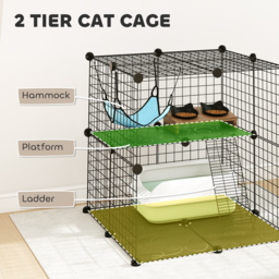 PawHut Indoor Cat Cage DIY Customizable 2-Tier Indoor Cat Enclosure with 2 Doors and Hammock 70 cm Black - thumbnail 5
