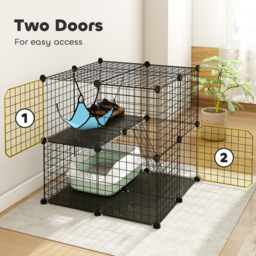 PawHut Indoor Cat Cage DIY Customizable 2-Tier Indoor Cat Enclosure with 2 Doors and Hammock 70 cm Black - thumbnail 6