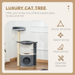 PawHut Cat Tower, 95cm Climbing Kitten Activity Centre with Sisal Scratching Posts, Perch, Spacious Condo, and Hammock, Grey - Aosom UK - thumbnail 4