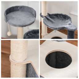 PawHut Cat Tower, 95cm Climbing Kitten Activity Centre with Sisal Scratching Posts, Perch, Spacious Condo, and Hammock, Grey - Aosom UK - thumbnail 8