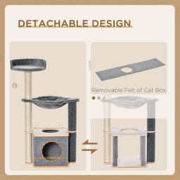 PawHut Cat Tower, 95cm Climbing Kitten Activity Centre with Sisal Scratching Posts, Perch, Spacious Condo, and Hammock, Grey - Aosom UK - thumbnail 6