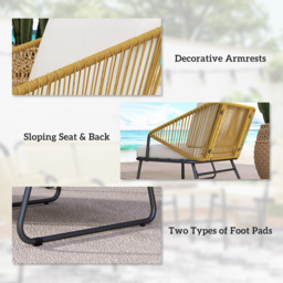 Outsunny 4 Piece Rattan Garden Furniture Set, Wicker Patio Outdoor Furniture Set with Armchairs, Cushions for Conservatory, Balcony, Natural Wood - thumbnail 7