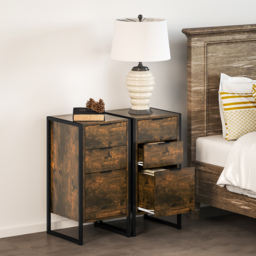 HOMCOM Bedroom Chest of Drawers Set of 2, Industrial 3-Drawer Dresser, Storage Drawers Unit with Metal Frame for Living Room, Rustic Brown - thumbnail 2