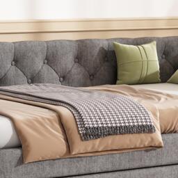 Upholstered Single Daybed Sofa Bed with Slatted Base, Convertible Bed-to-Sofa with Padded Velvet Headboard, 221L x 98.5W x 71.5H cm, Grey - Aosom UK - thumbnail 7