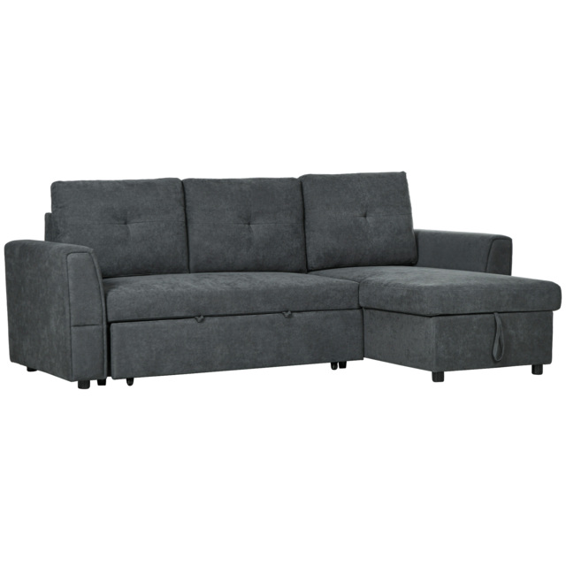 HOMCOM 3 Seater Sofa Bed, Pull Out Sofa Bed with Larger Bed Size & Thicker Cushion Padding, Corner Sofa Bed with Storage, Dark Grey - Aosom UK - image 1