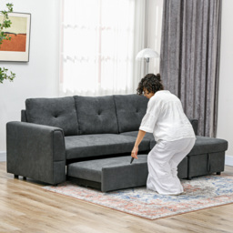 HOMCOM 3 Seater Sofa Bed, Pull Out Sofa Bed with Larger Bed Size & Thicker Cushion Padding, Corner Sofa Bed with Storage, Dark Grey - Aosom UK - thumbnail 7